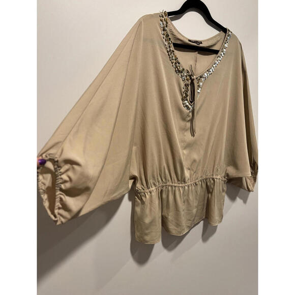 Adrienne Vittadini Beige Sequin Embellished Blouse - Picture 4 of 9